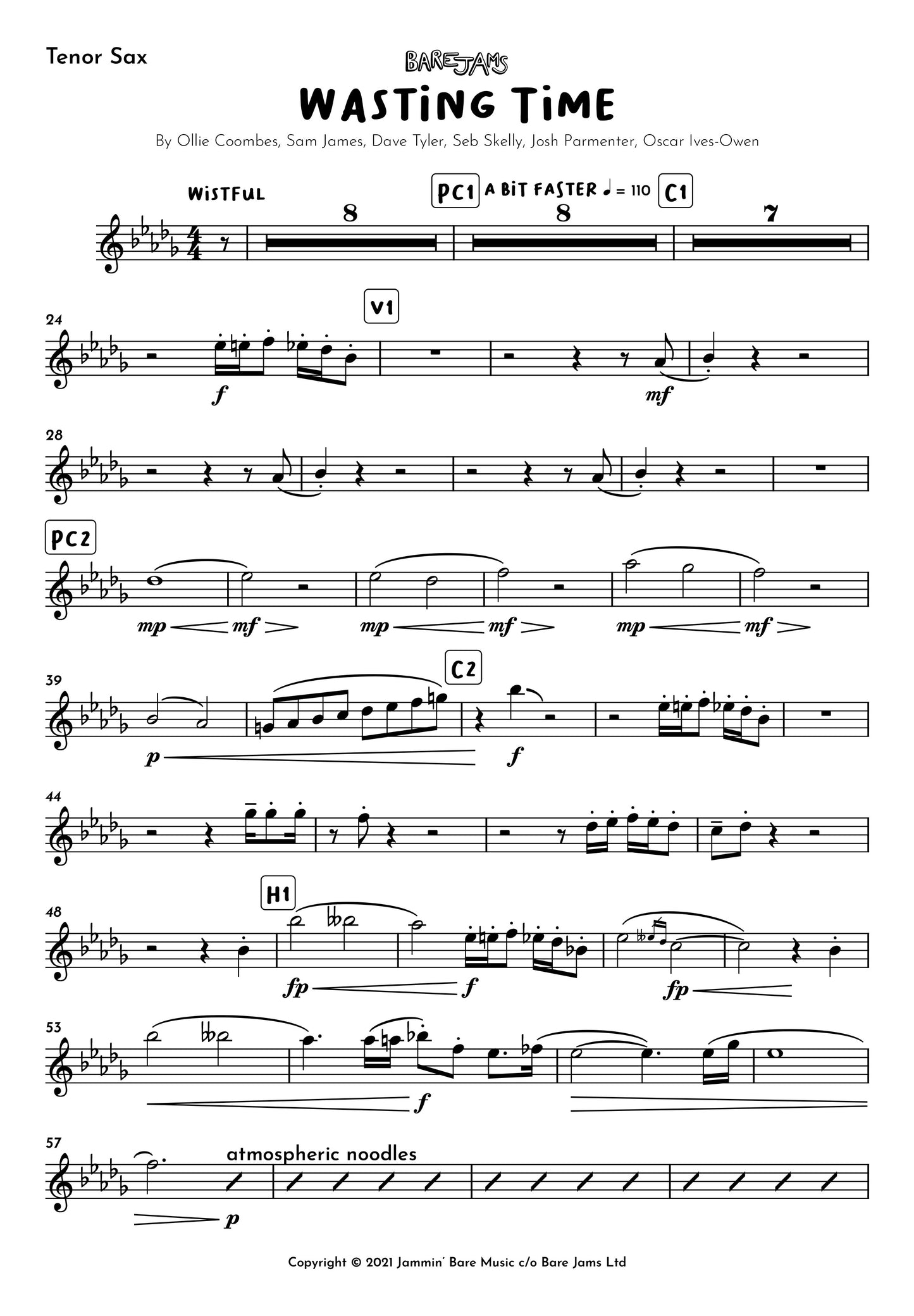 Wasting Time Tenor Saxophone Sheet Music