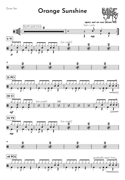 Orange Sunshine Drum Chart Sheet Music
