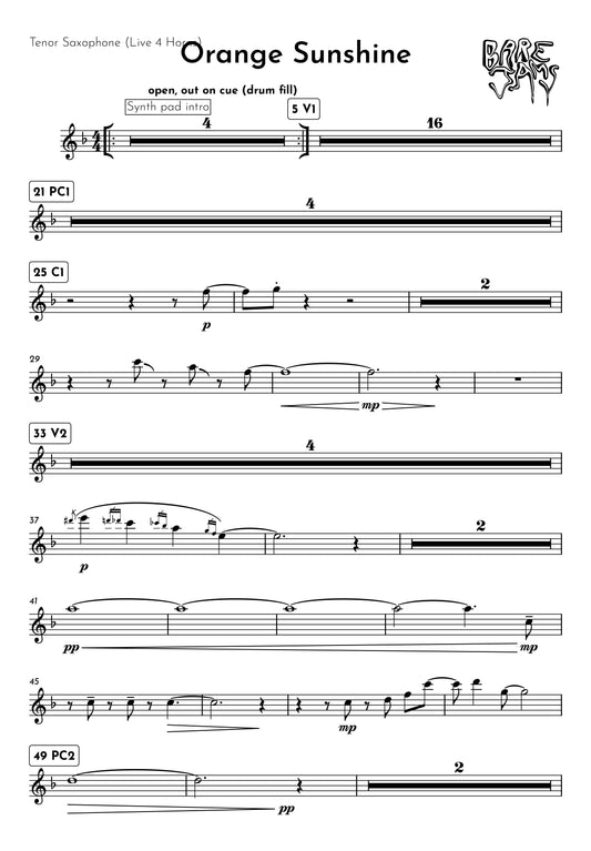 Orange Sunshine Tenor Saxophone Sheet Music