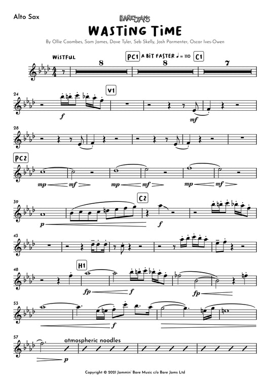 Wasting Time Alto Saxophone Sheet Music