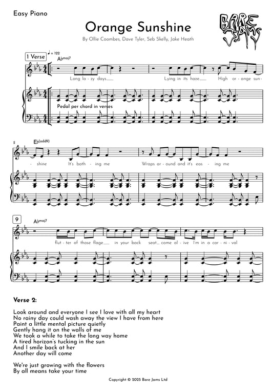 Orange Sunshine Easy Piano Sheet Music